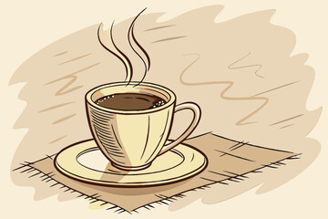  Watercolor painting, steaming cup of coffee, golden brown ceramic mug, saucer, warm tones, delicate wisps of steam, textured paper background, minimalist composition, soft edges, inviting atmospher