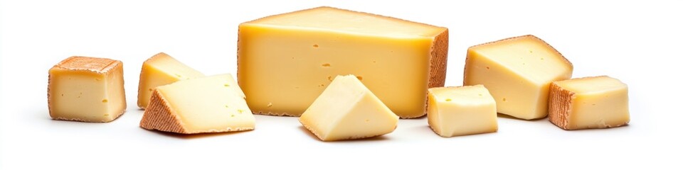 A selection of cheeses with crackers and fruit