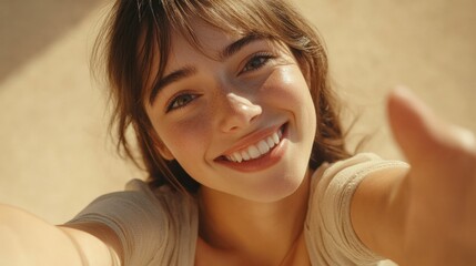 A smiling woman gives a thumbs up with her right hand, conveying positivity and approval