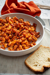 A view of a bowl of chorizo mac n cheese.