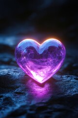 Fototapeta premium A purple heart-shaped object sits atop a rocky outcropping, perfect for use in designs related to love, Valentine's Day, or geology-themed projects
