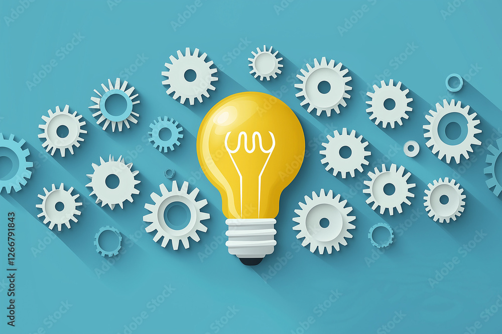 Poster an illustration of a lightbulb surrounded by gears, representing the innovation and ideation process