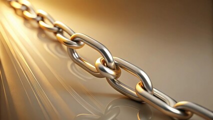 Fototapeta premium Reflective Metal Chain Links Interlocked, Showing Strength and Unity, Illuminated by Warm Light