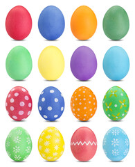 Easter eggs in different colors isolated on white, set