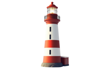 Isolated Striped Red and White Lighthouse