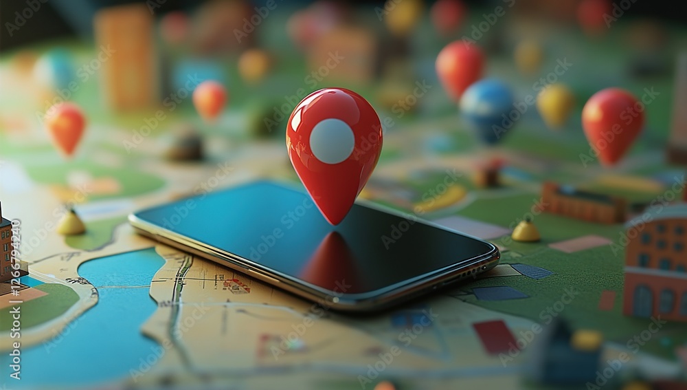 Aufkleber smartphone navigation: finding locations with gps map app and digital location pin
