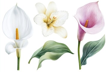 Four different types of flowers arranged on a white background
