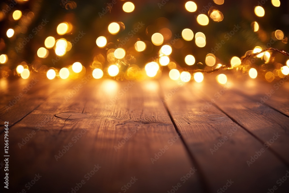 Poster A wooden table lit up with multiple lights, great for decorative or event use