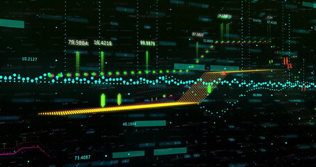 Image of financial data processing over dark background