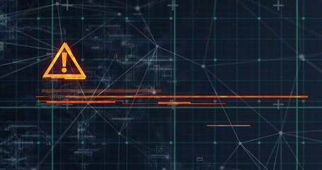 Image of digital grid and exclamation mark over black background