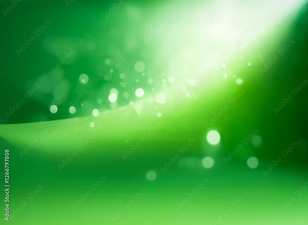Poster abstract green background with soft light rays and blurry circles. a fresh and vibrant backdrop with