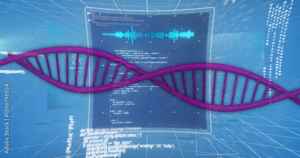 Aufkleber image of dna strand and data processing over mathematical equations and 6g text
