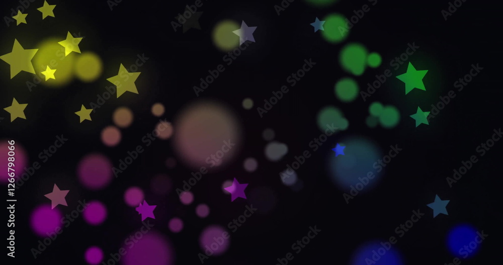 Poster colorful stars and bokeh image over dark background