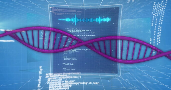Image of dna strand and data processing over mathematical equations and 6g text - Powered by Adobe
