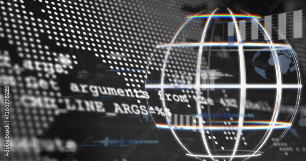 Poster image of globe and digital data processing over black background