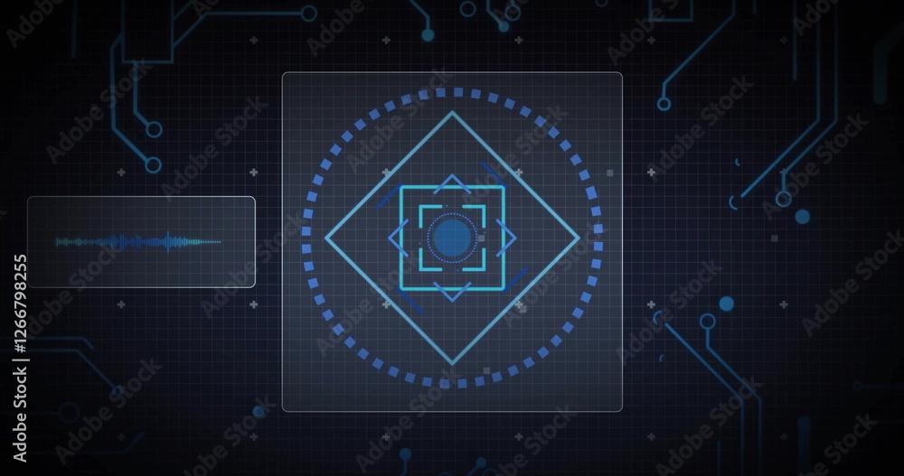 Poster image of scope scanning and digital data processing over black background