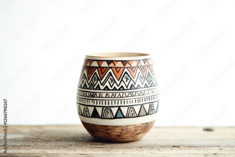 Poster Close-up of a vase sitting on a table with nothing else in the scene, suitable for use as a decorative background or to highlight the vase's design