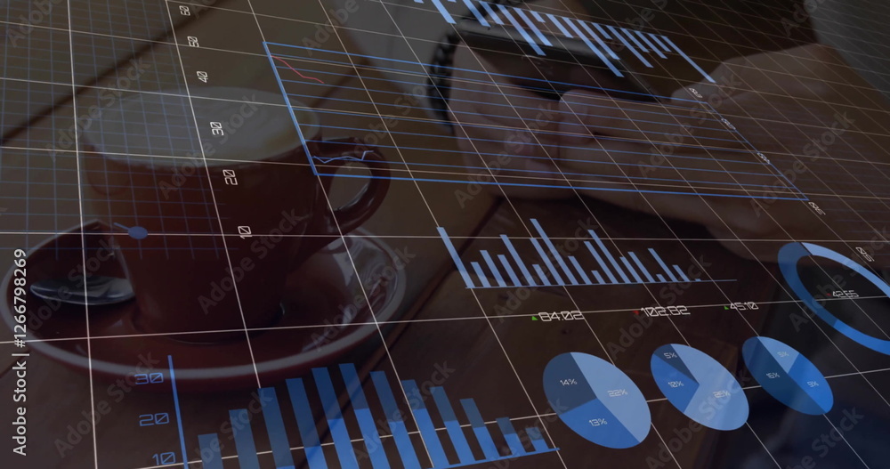 Poster image of data processing over caucasian man using smartphone