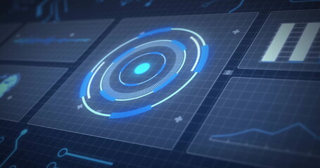 Image of scope scanning and digital data processing over black background