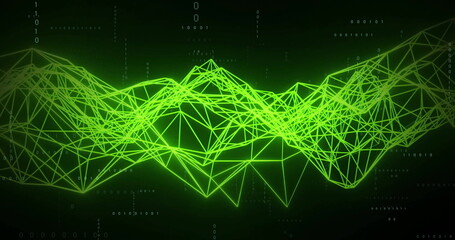 Image of data transfer glowing neon light trails over black background