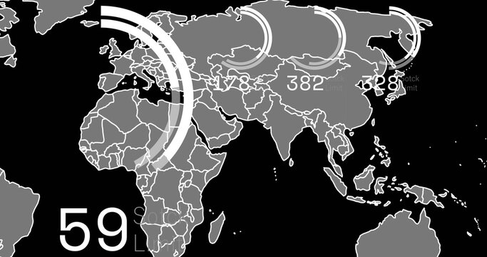 Image of digital data processing over world map on dark background - Powered by Adobe