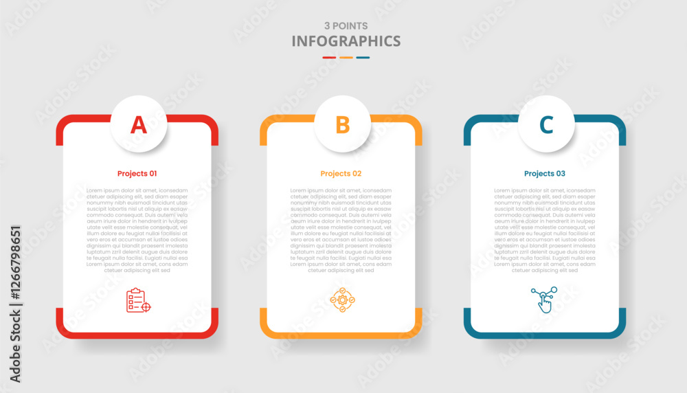 Poster 3 points template comparison concept for infographic with round vertical box with circle badge top w