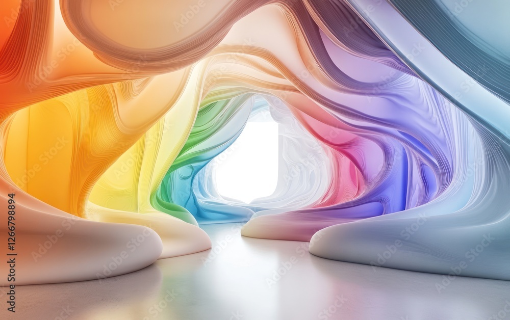 Poster abstract flowing 3d rendering of rainbow smoke and waves moving on a white background