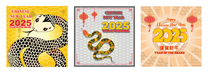  Snake Zodiac Symbol.  Snake Celebration Design with red lanterns. Happy Chinese New Year 2025.