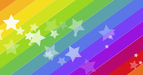 Fototapeta premium Image of floating stars over pride text and rainbow