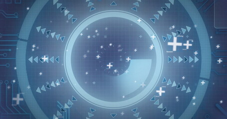 Image of scope scanning and digital data processing over blue background