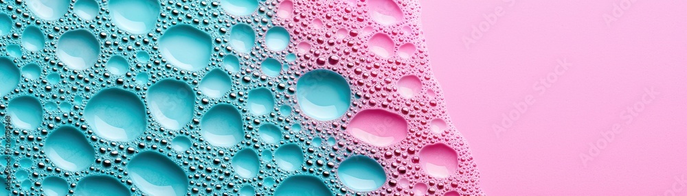 Poster vibrant abstract background with colorful bubbles on pink and blue surface creating a playful water 