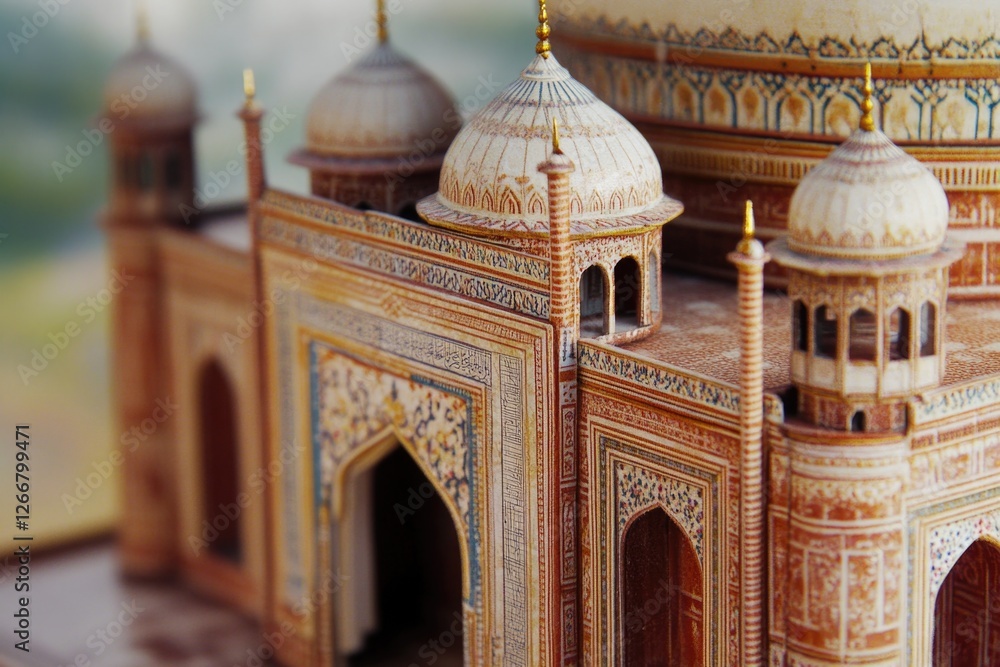 Poster a detailed view of a building model with various architectural features