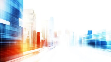 Abstract cityscape with blurred skyscraper and vibrant color, suggesting motion and energy