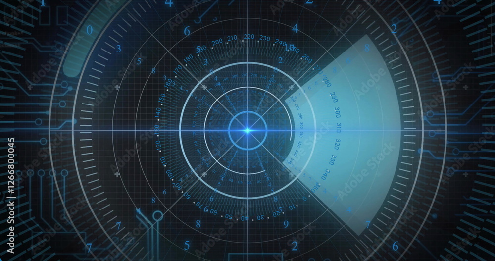 Poster image of scope scanning and digital data processing over black background