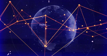 Image of data processing and network of connections over globe