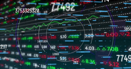 Image of scope scanning and digital data processing over black background
