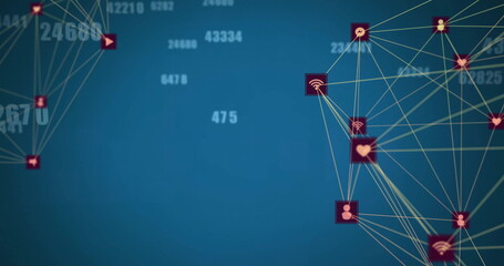 Image of network of connections with icons over data processing