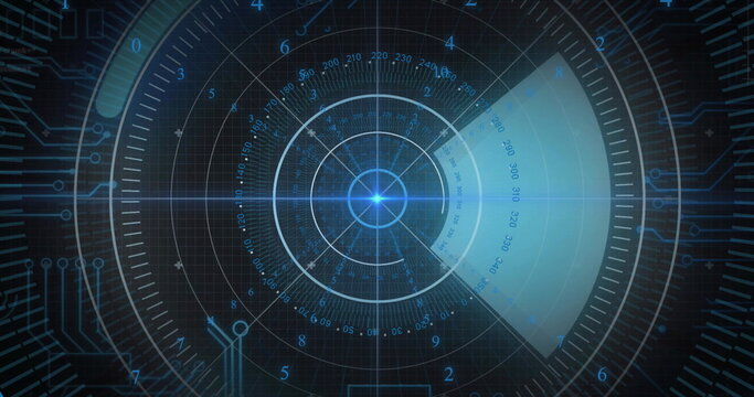 Image of scope scanning and digital data processing over black background