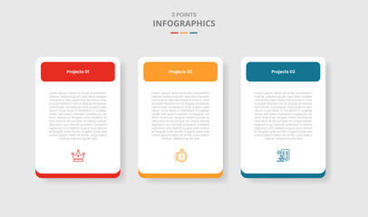 3 points template comparison concept for infographic with simple round box table with round rectangle header with drop shadow style with two point list information
