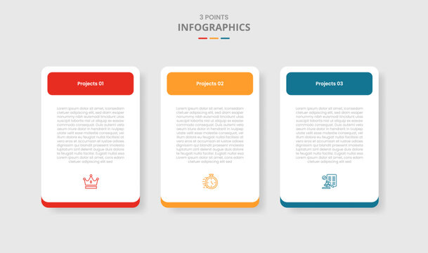 3 points template comparison concept for infographic with simple round box table with round rectangle header with drop shadow style with two point list information