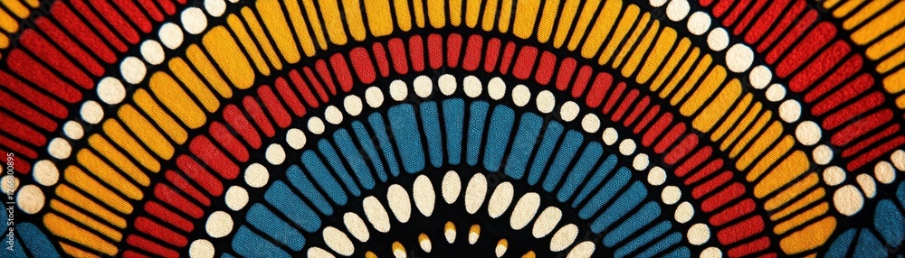 Poster vibrant geometric pattern in bold colors with dots and arches for modern design and art projects