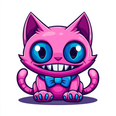 Cute Pink Cartoon Furry Cat with a Playful Look