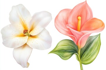 Fototapeta premium A beautiful illustration of two flowers against a plain white background