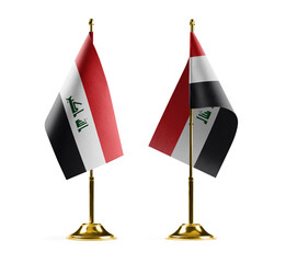 Small national flags of the Iraq on a white background