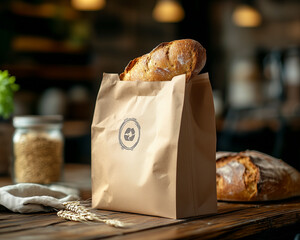 Compostable Paper Bag with Fresh Bread