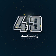 43th Anniversary celebration, 43 Anniversary celebration in black BG, stars, glitters and ribbons, festive illustration, white number 43 sparkling confetti, 43,44