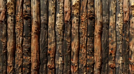 Obraz premium Textured wooden wall with varied colors and patterns, showcasing natural elements and rustic charm