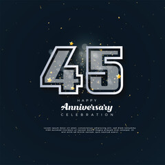 45th Anniversary celebration, 45 Anniversary celebration in black BG, stars, glitters and ribbons, festive illustration, white number 45 sparkling confetti, 45,46
