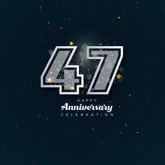 47th Anniversary celebration, 47 Anniversary celebration in black BG, stars, glitters and ribbons, festive illustration, white number 47 sparkling confetti, 47,48