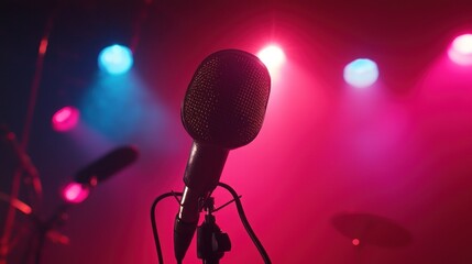 Obraz premium Stage microphone under vibrant lights